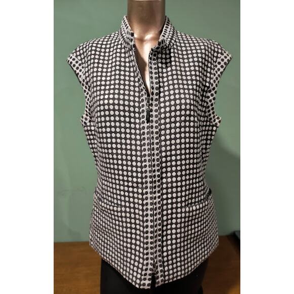 Worth Zip Front Checkered Vest with Front Pockets. Taupe & Cream, Sz 10 - Picture 2 of 6